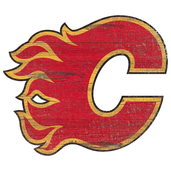 Calgary Flames 0843-Distressed Logo Cutout 24in