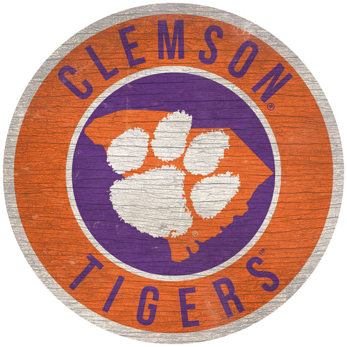 Clemson Tigers 0866-12in Circle w/State