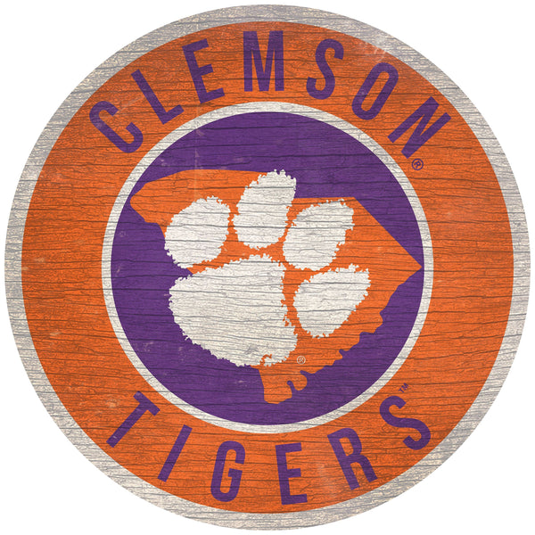 Clemson Tigers 0866-12in Circle w/State