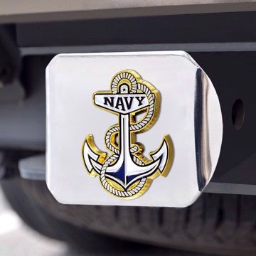 Wholesale-U.S. Naval Academy Hitch Cover Navy Color Emblem on Chrome Hitch 3.4"x4" - "Anchor" Logo SKU: 24387