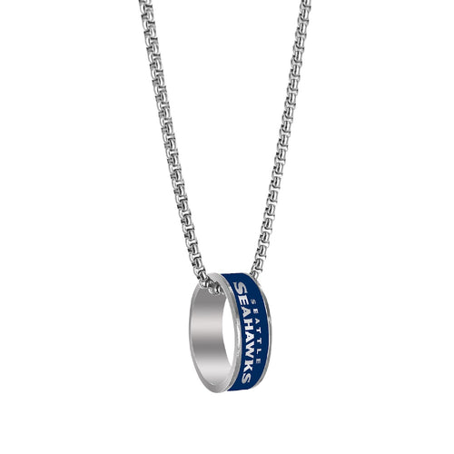 Wholesale SEATTLE SEAHAWKS (SILVER) FASHION RING PENDANT NECKLACE NFL-PD-640-14-SV