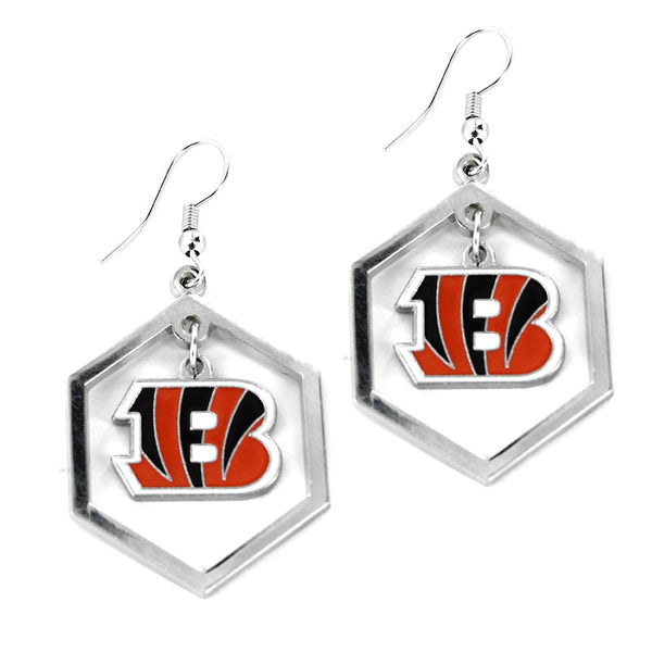 Wholesale CINCINNATI BENGALS HEXAGON CUTOUT EARRING NFL-ER-639-02