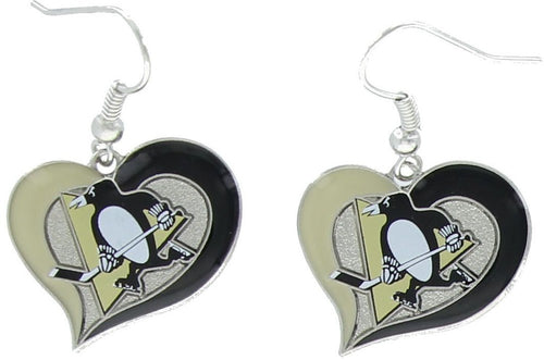 Wholesale PENGUINS SWIRL HEART EARRINGS NHL-ER-245-14