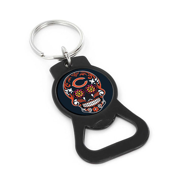 Wholesale CHICAGO BEARS SUGAR SKULL (BLACK) BOTTLE OPENER KEYCHAIN NFL-BK-1187-16-BK