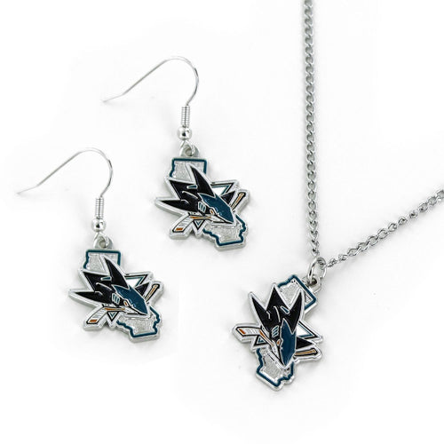 Wholesale SHARKS STATE DESIGN EARRINGS & PENDANT SET (NM) NHL-SE-1082-21