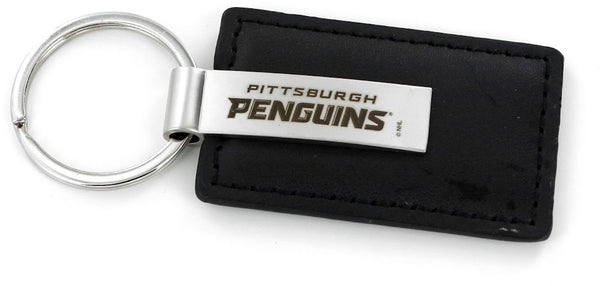 Wholesale PENGUINS BLACK LEATHER KEYCHAIN W/ LASER ENGRAVED LOGO (NM) NHL-KT-533-14