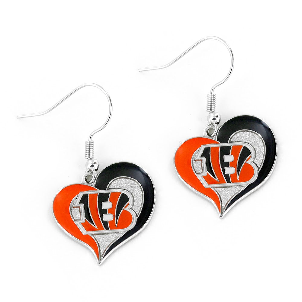 Wholesale CINCINNATI BENGALS SWIRL HEART EARRINGS NFL-ER-245-02