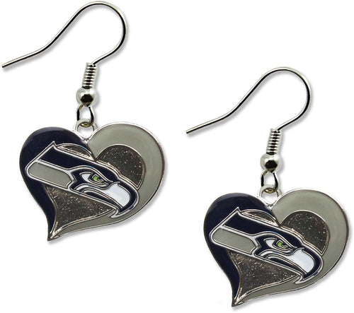 Wholesale SEATTLE SEAHAWKS SWIRL HEART EARRINGS NFL-ER-245-14