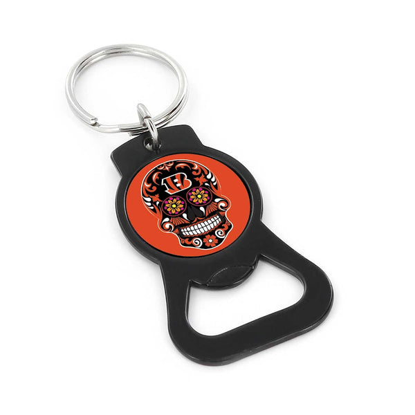 Wholesale CINCINNATI BENGALS SUGAR SKULL (BLACK) BOTTLE OPENER KEYCHAIN NFL-BK-1187-02-BK