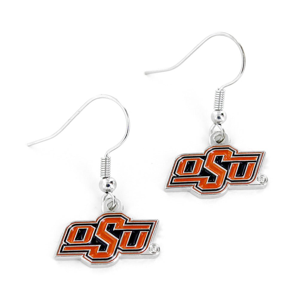 WHOLESALE OKLAHOMA STATE COLLEGE DANGLER EARRINGS