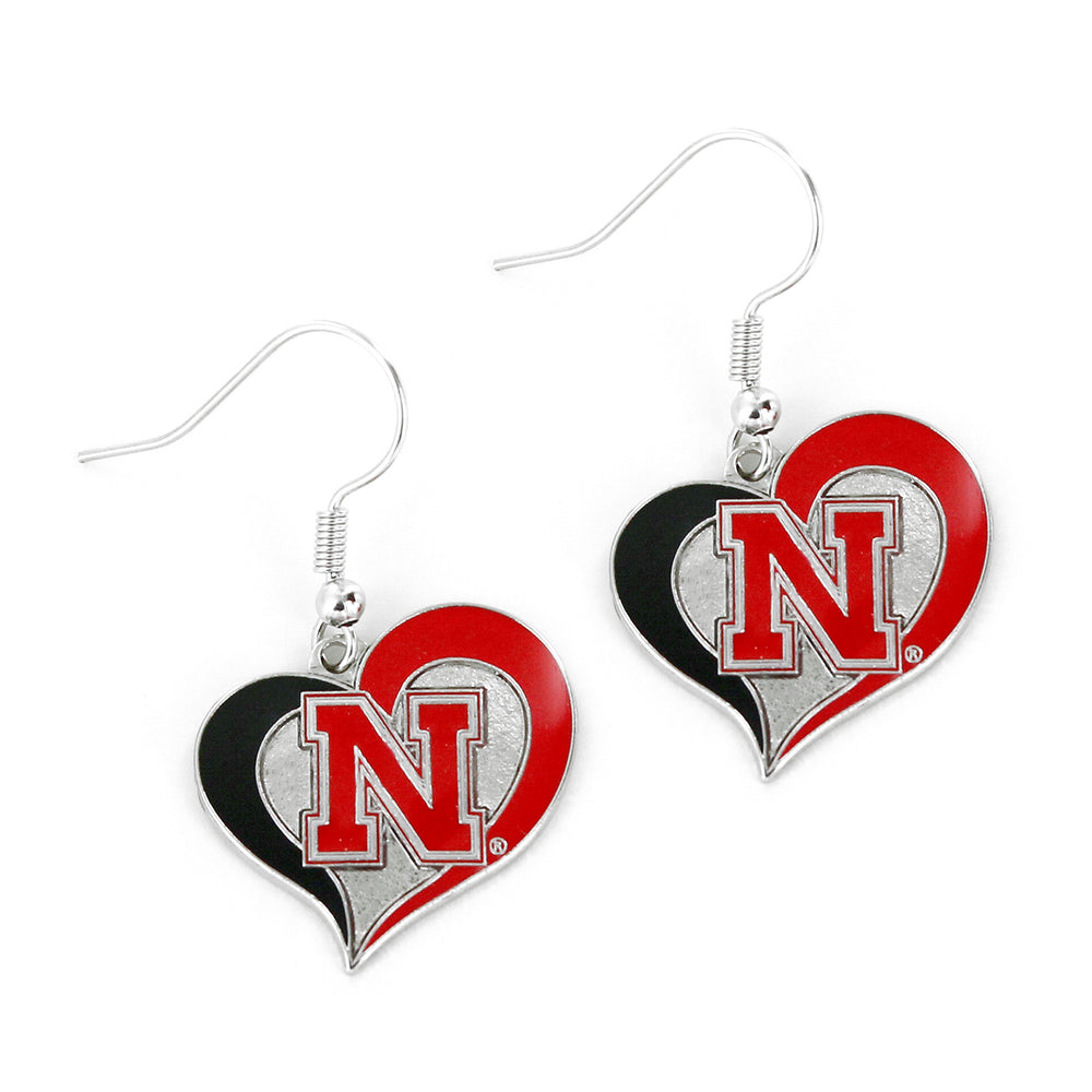 WHOLESALE NEBRASKA SWIRL HEART EARRINGS
