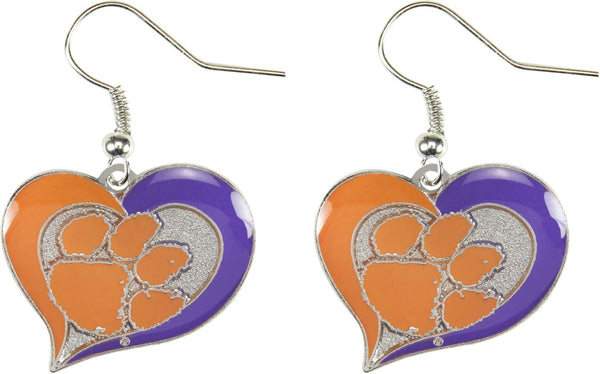 WHOLESALE CLEMSON SWIRL HEART EARRINGS