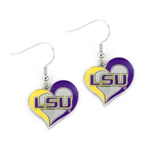 WHOLESALE LSU SWIRL HEART EARRINGS