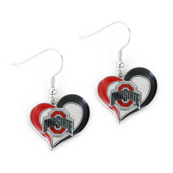 WHOLESALE OHIO STATE HEART SWIRL EARRINGS
