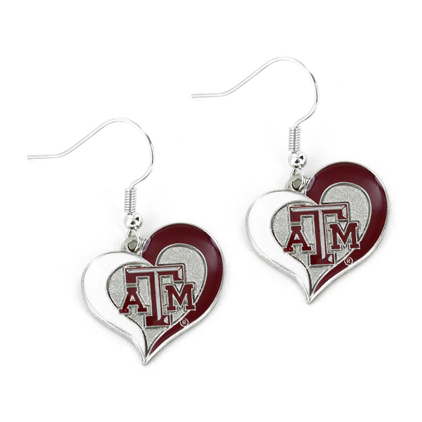 WHOLESALE TEXAS A&M HEART SWIRL HEART EARRINGS