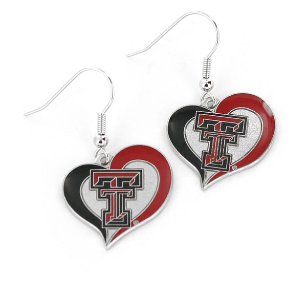 WHOLESALE TEXAS TECH SWIRL HEART EARRINGS