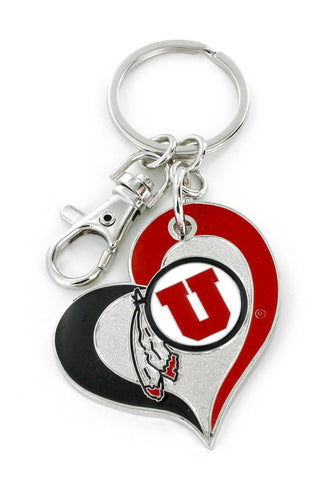 WHOLESALE UTAH UTES SWIRL HEART KEYCHAIN