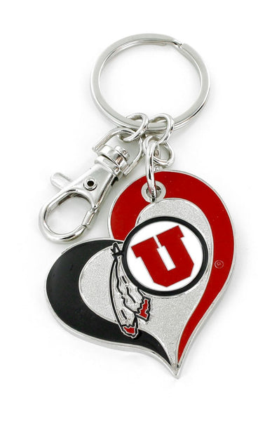 WHOLESALE UTAH UTES SWIRL HEART KEYCHAIN