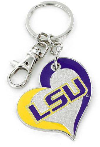 WHOLESALE LSU SWIRL HEART KEYCHAIN