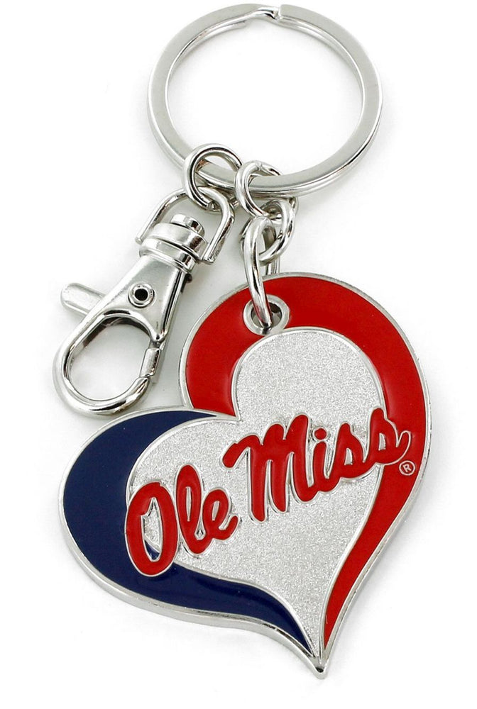 WHOLESALE OLE MISS SWIRL HEART KEYCHAIN