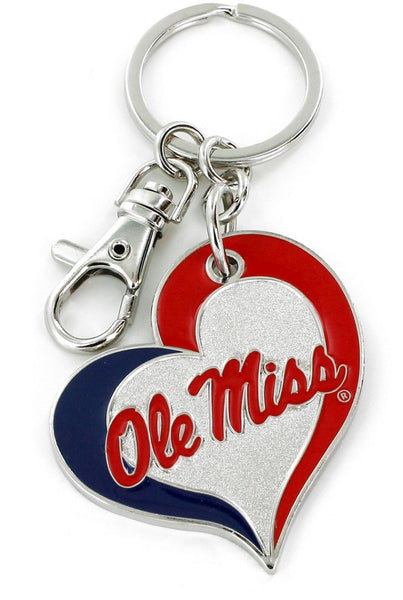 WHOLESALE OLE MISS SWIRL HEART KEYCHAIN