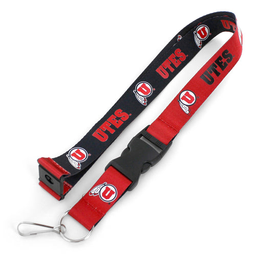 WHOLESALE UTAH UTES (BLACK/RED) REVERSIBLE LANYARD