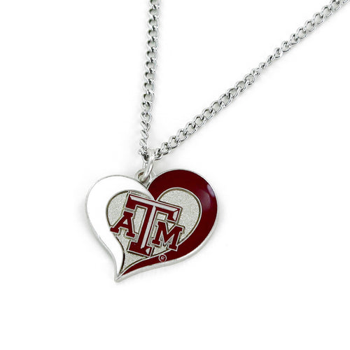 WHOLESALE TEXAS A&M SWIRL HEART NECKLACE