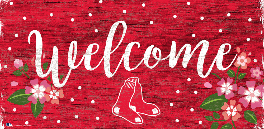 Wholesale MLB0964-Welcome Floral 6x12 / M0964-Boston Red Sox