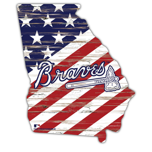 Wholesale MLB2043-American Flag State Cutout 12in / M2043-Atlanta Braves