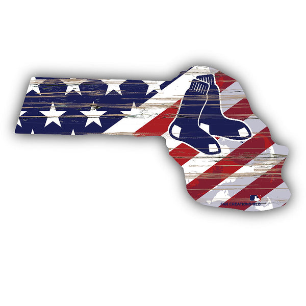 Wholesale MLB2043-American Flag State Cutout 12in / M2043-Boston Red Sox