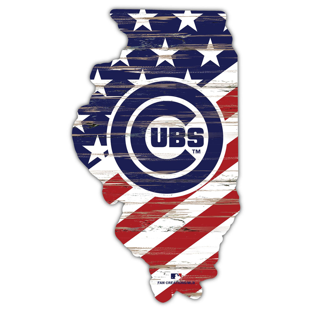 Wholesale MLB2043-American Flag State Cutout 12in / M2043-Chicago Cubs