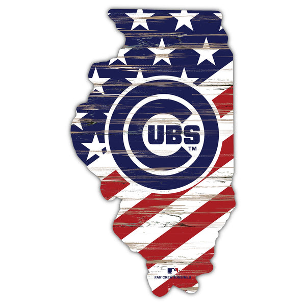 Wholesale MLB2043-American Flag State Cutout 12in / M2043-Chicago Cubs