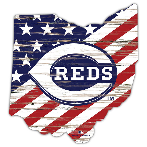 Wholesale MLB2043-American Flag State Cutout 12in / M2043-Cincinnati Reds