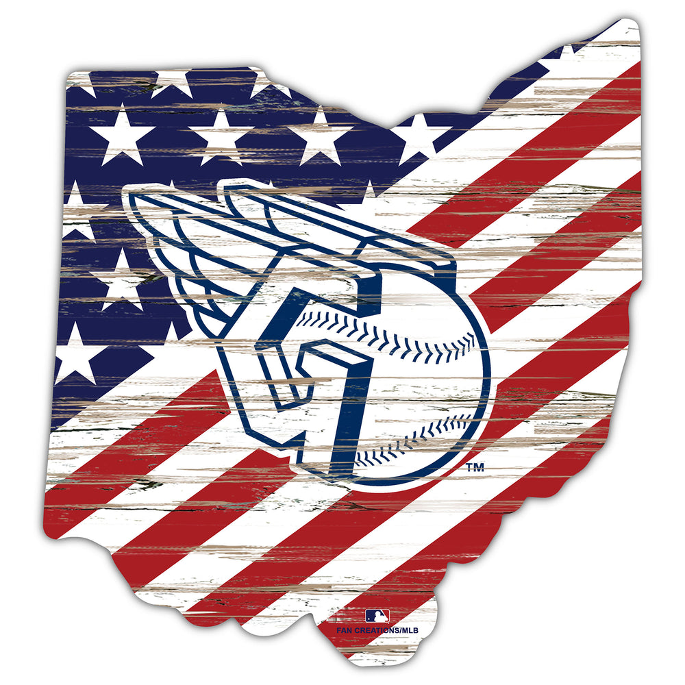 Wholesale MLB2043-American Flag State Cutout 12in / M2043-Cleveland Guardians