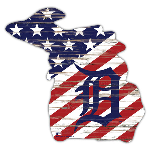 Wholesale MLB2043-American Flag State Cutout 12in / M2043-Detroit Tigers