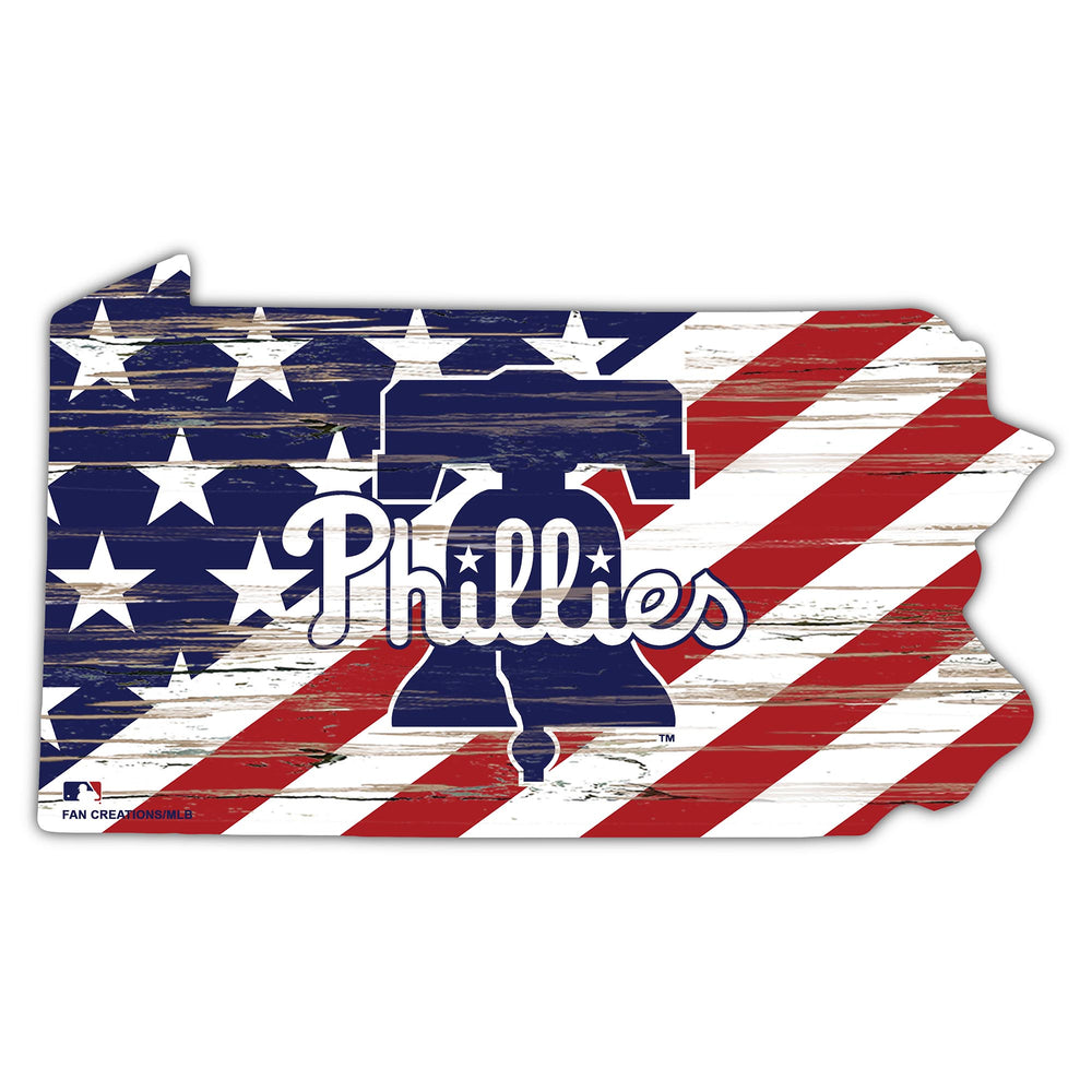 Wholesale MLB2043-American Flag State Cutout 12in / M2043-Philadelphia Phillies