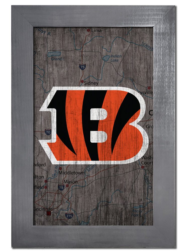 Wholesale NFL0985-City Map 11x19 Frame / N0985-Cincinnati Bengals