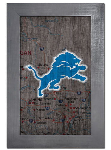 Wholesale NFL0985-City Map 11x19 Frame / N0985-Detroit Lions