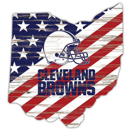 Wholesale NFL2043-American Flag State Cutout 12in / N2043-Cleveland Browns