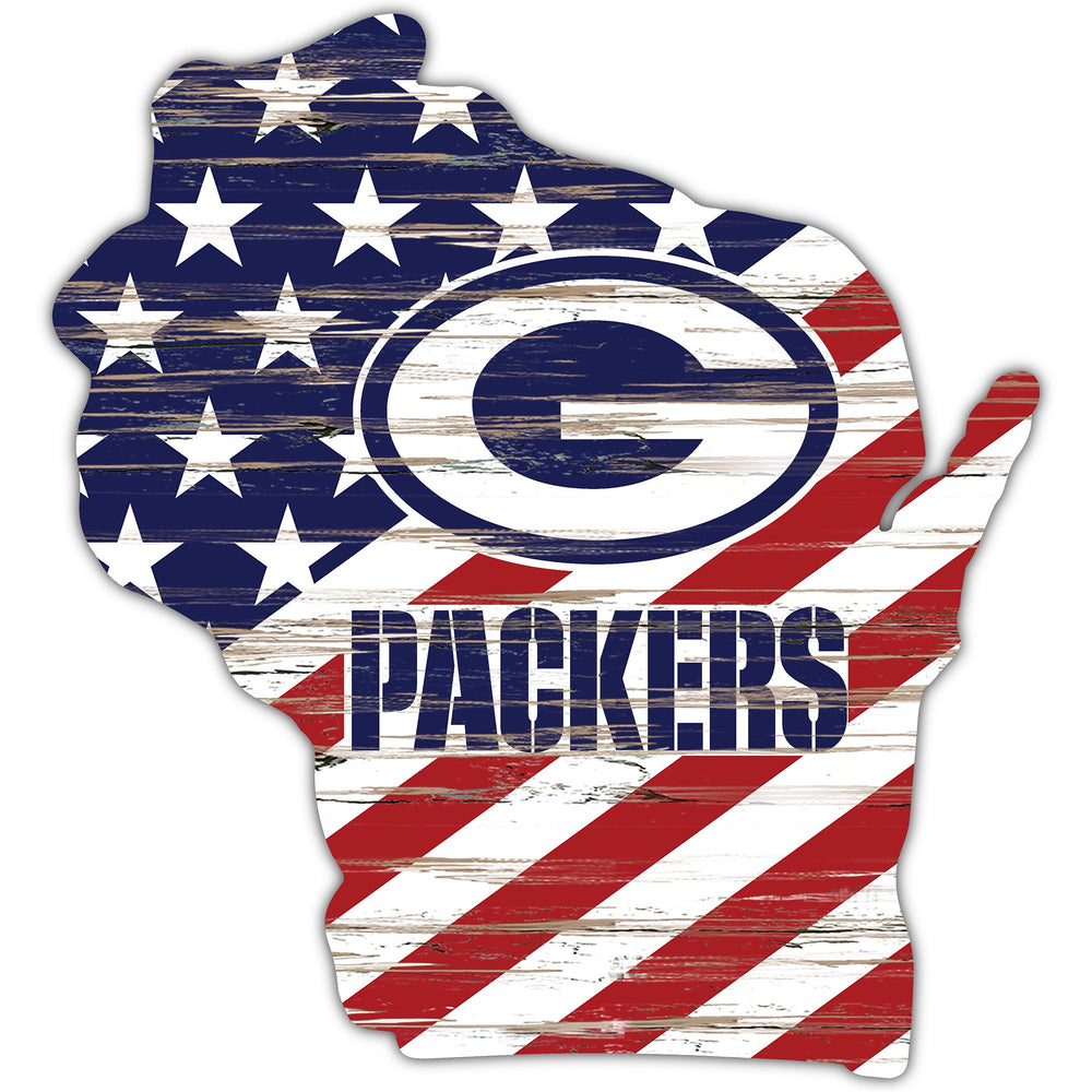 Wholesale NFL2043-American Flag State Cutout 12in / N2043-Green Bay Packers