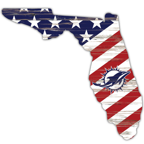 Wholesale NFL2043-American Flag State Cutout 12in / N2043-Miami Dolphins
