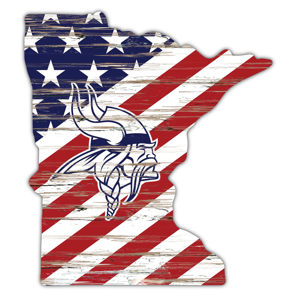 Wholesale NFL2043-American Flag State Cutout 12in / N2043-Minnesota Vikings