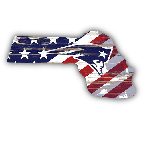 Wholesale NFL2043-American Flag State Cutout 12in / N2043-New England Patriots