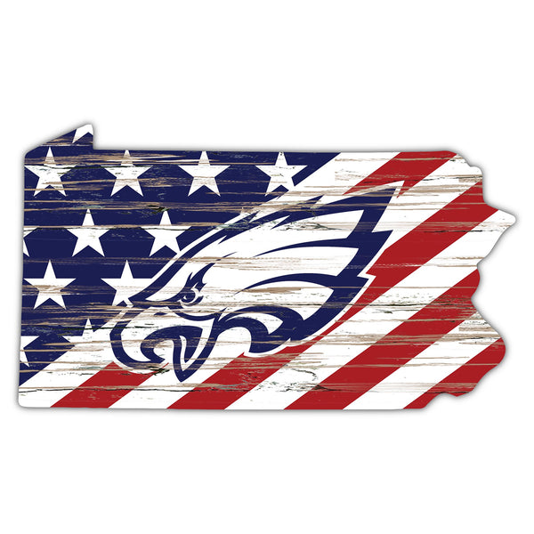 Wholesale NFL2043-American Flag State Cutout 12in / N2043-Philadelphia Eagles