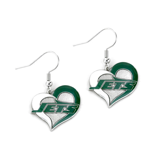 WHOLESALE NEW YORK JETS SWIRL HEART EARRINGS