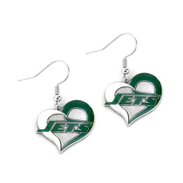WHOLESALE NEW YORK JETS SWIRL HEART EARRINGS
