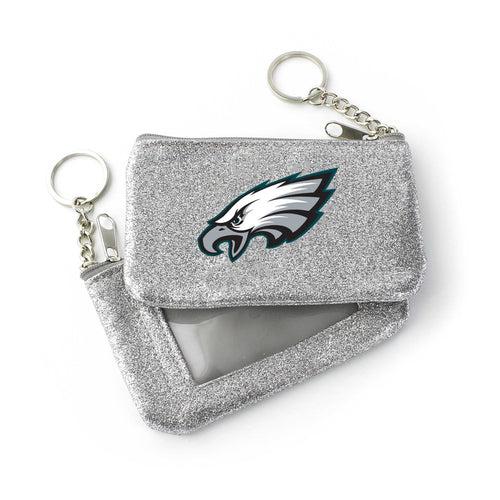 WHOLESALE PHILADELPHIA EAGLES (SILVER) SPARKLE COIN PURSE (OC)