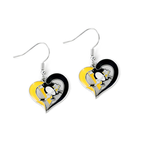 WHOLESALE PITTSBURGH PENGUINS SWIRL HEART EARRINGS