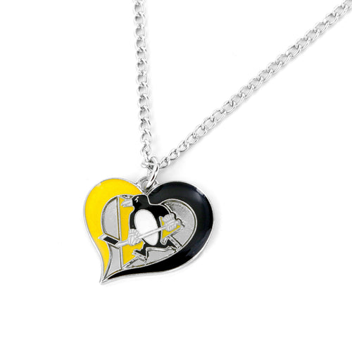 WHOLESALE PITTSBURGH PENGUINS SWIRL HEART NECKLACE