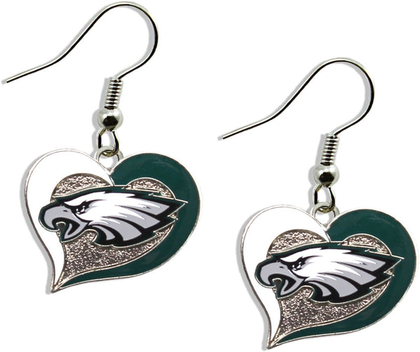 WHOLESALE PHILADELPHIA EAGLES SWIRL HEART EARRINGS